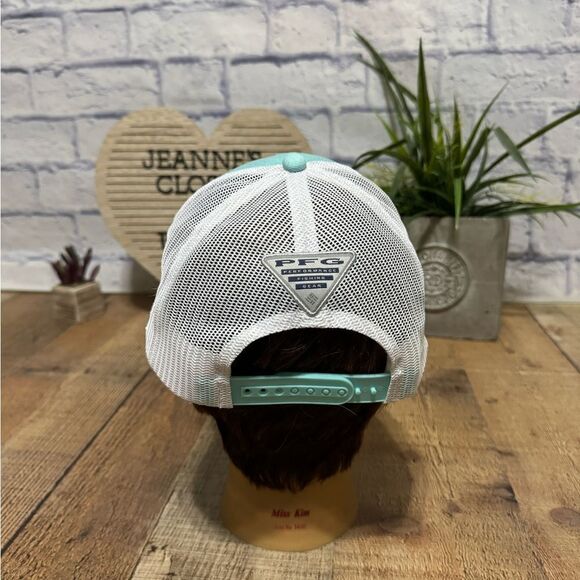 Columbia Teal PFG Logo Mesh SnapBack Hat Cap Teal White Fishing - Picture 5 of 6
